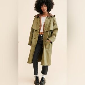Free People x FOUND Prairie Buckle Coat Barn Jacket in olive waxed cotton